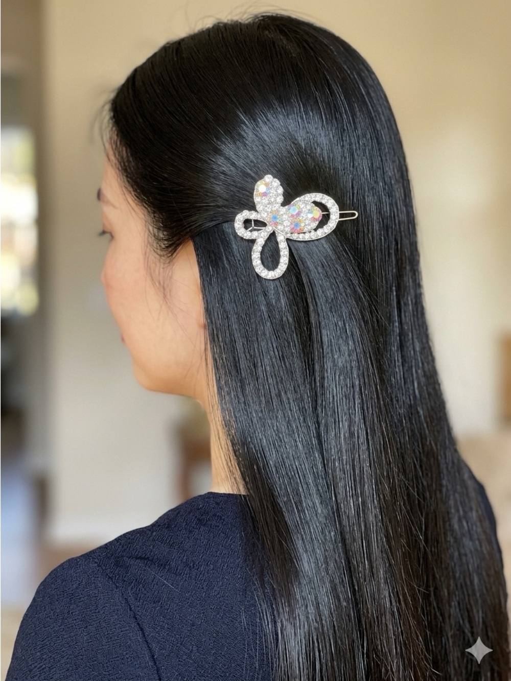 Accessorize Silver Crystal Bow Hair Clip with Iridescent Gems